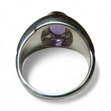 Sterling Silver Genuine Oval 10mm x 8mm Amethyst & Diamond Man's Ring