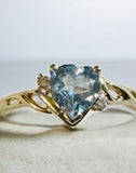 10 Karat Yellow Gold Genuine Heart-cut Blue Topaz, Amethyst or Citrine with Diamond Ladies Ring