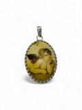 Vintage 1970's NOS (new old stock) Sterling Silver Oval 25 x 18mm Cherub Angel Raphael German Plastic Pendant