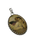 Vintage 1970's NOS (new old stock) Sterling Silver Oval 25 x 18mm Cherub Angel Raphael German Plastic Pendant