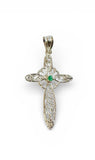Sterling Silver Genuine Sapphire Filigree Cross Pendant with 18" Cable Link Chain