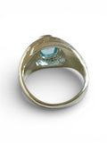 Sterling Silver Genuine Oval 10mm x 8mm Blue Topaz & Diamond Man's Ring