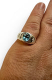 Sterling Silver Genuine Oval 10mm x 8mm Blue Topaz & Diamond Man's Ring