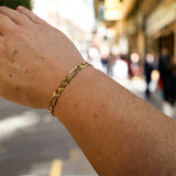 1990's New Old Stock 14 Karat Yellow Gold Plated Sterling Silver 6mm Italian Figaro 8" Bracelet or 24" Necklace