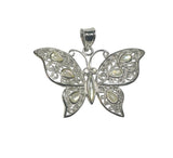 Sterling Silver Genuine Mother-of-Pearl Large Filigree Butterfly Pendant