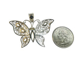 Sterling Silver Genuine Mother-of-Pearl Large Filigree Butterfly Pendant