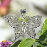 Sterling Silver Genuine Mother-of-Pearl Large Filigree Butterfly Pendant