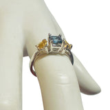 Vintage NOS 1990's Genuine London Blue Topaz and Citrine 3 Stone Ladies Ring