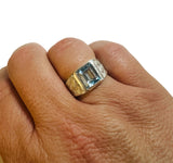 Vintage NOS 1970's Sterling Silver Genuine 10 x 8mm Emerald-cut Sky Blue Topaz Basketweave Design Man's Ring