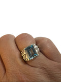 Vintage NOS 1970's Sterling Silver Genuine 12 x 10mm Emerald-cut Sky Blue Topaz Man's Ring