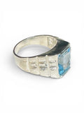 Vintage NOS 1970's Sterling Silver Genuine 12 x 10mm Emerald-cut Sky Blue Topaz Man's Ring
