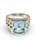 Vintage NOS 1970's Sterling Silver Genuine 12 x 10mm Emerald-cut Sky Blue Topaz Man's Ring