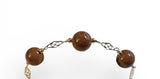 14 Karat Yellow Gold Filled 12mm Brown Goldstone "Venturina" Beads 9" Filigree Plaque Bracelet (Fits 7-8" wrist size)