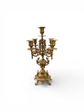 Vintage Ornate Gilt Brass and Marble Mantel Clock with 2 Candelabras Rococo Style Garniture Set