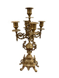 Vintage Ornate Gilt Brass and Marble Mantel Clock with 2 Candelabras Rococo Style Garniture Set