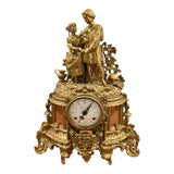Vintage Ornate Gilt Brass and Marble Mantel Clock with 2 Candelabras Rococo Style Garniture Set
