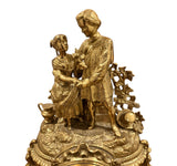 Vintage Ornate Gilt Brass and Marble Mantel Clock with 2 Candelabras Rococo Style Garniture Set