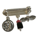Sterling Silver DIOS ME BENDIGA Baby Pin with Genuine 4mm Azabache, Saint Lucy Eyes and 8mm Guardian Angel Medal