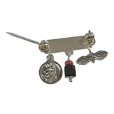 Sterling Silver DIOS ME BENDIGA Baby Pin with Genuine 4mm Azabache, Saint Lucy Eyes and 8mm Guardian Angel Medal