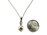 Sterling Silver Genuine 5mm Cushion-cut Citrine and Diamond Pendant with 18" Cable Link Chain
