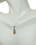 Sterling Silver Genuine 5mm Cushion-cut Citrine and Diamond Pendant with 18" Cable Link Chain