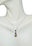 Sterling Silver Genuine 5mm Cushion-cut Citrine and Diamond Pendant with 18" Cable Link Chain