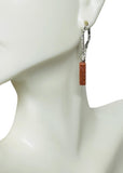 Sterling Silver Rectangular Brown Goldstone "Venturina" and Genuine Diamond Lever Back Earrings