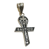 Sterling Silver Antiqued Finish Mi Bautizo Spanish Baptism Cross Pendant