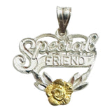 Sterling Silver Special Friend Heart Charm Pendant with Gold-plated Rose