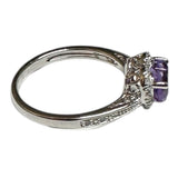 Sterling Silver Genuine Heart Amethyst and Diamond Ring