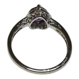 Sterling Silver Genuine Heart Amethyst and Diamond Ring