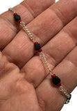 Sterling Silver Genuine 4mm Azabache Jet and Coral 6" Kid's Curb Link Bracelet