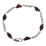 Sterling Silver Genuine 4mm Azabache Jet and Coral 6" Kid's Curb Link Bracelet