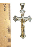 Sterling Silver and 14 Karat Yellow Gold INRI Crucifix 2" Pendant
