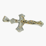 Sterling Silver and 14 Karat Yellow Gold INRI Crucifix 2" Pendant