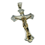 Sterling Silver and 14 Karat Yellow Gold INRI Crucifix 2" Pendant