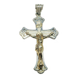 Sterling Silver and 14 Karat Yellow Gold INRI Crucifix 2" Pendant