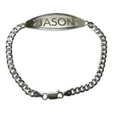 Sterling Silver Oval ID with 4mm Curb Link Chain 7.5" Bracelet