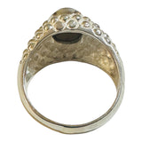 Vintage NOS 1970's Sterling Silver Genuine 10 x 8mm Oval Cabochon Tiger's Eye Beaded Man's Ring