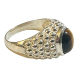 Vintage NOS 1970's Sterling Silver Genuine 10 x 8mm Oval Cabochon Tiger's Eye Beaded Man's Ring
