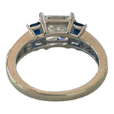 Sterling Silver Princess-cut with Blue CZ Baguettes Engagement Ring