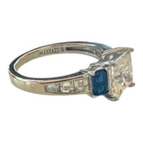 Sterling Silver Princess-cut with Blue CZ Baguettes Engagement Ring