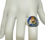 Vintage NOS 1970's Native American Chief Enameled Signet Ring