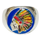 Vintage NOS 1970's Native American Chief Enameled Signet Ring
