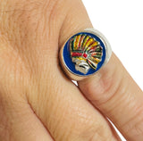 Vintage NOS 1970's Native American Chief Enameled Signet Ring