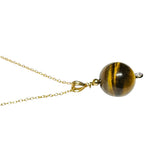 14 Karat Yellow Gold Filled Genuine 14mm Tiger's Eye Bead with CZ Accent Pendant on 18" Sterling Silver Gold-plated Cable Link Chain