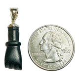 Sterling Silver Genuine Azabache Jet 1.30" Mano Figa Pendant