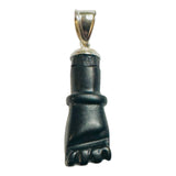 Sterling Silver Genuine Azabache Jet 1.30" Mano Figa Pendant