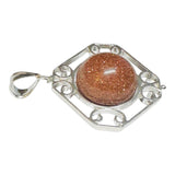 Sterling Silver 14mm Brown Goldstone "Venturina" Octagon Spinner Filigree Pendant