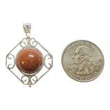 Sterling Silver 14mm Brown Goldstone "Venturina" Octagon Spinner Filigree Pendant